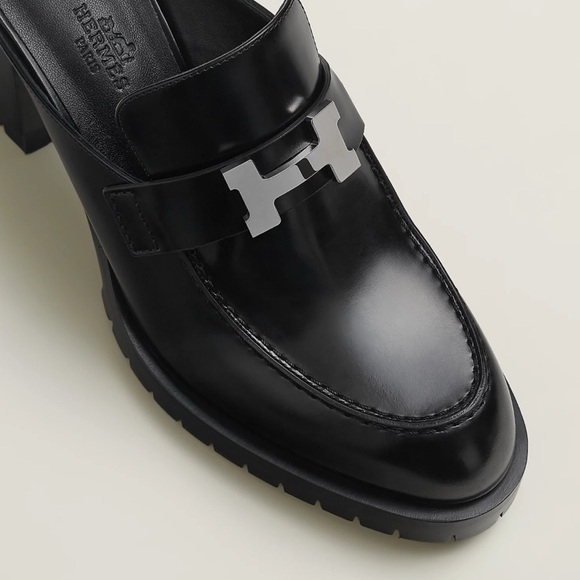 NEW BNIB Hermes Black Flore 60 mule Leather sz 38 - Picture 2 of 9